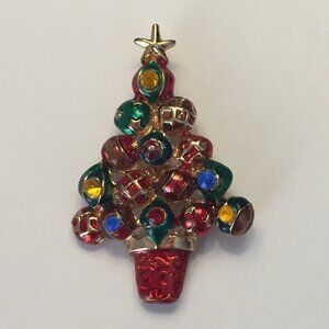 Vintage Christopher Radko Signed Christmas Tree Brooch